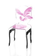 Chaise acrylique Plume rose pieds noirs - Acrila Concept