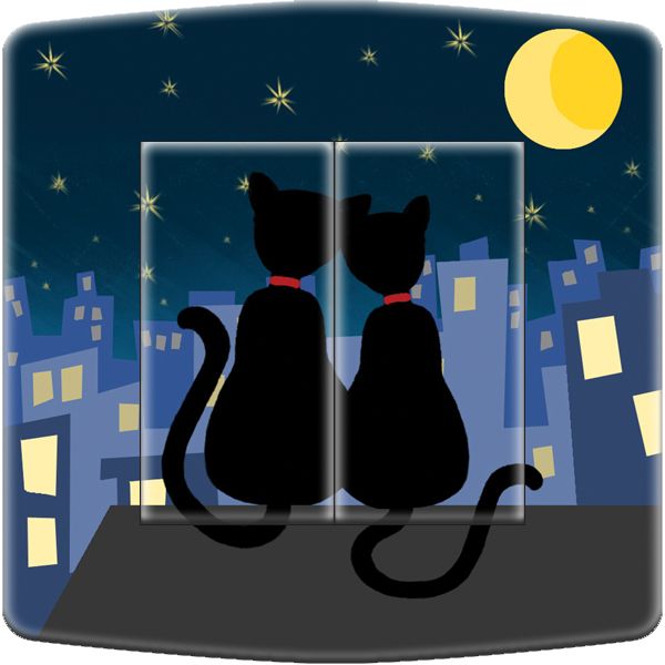 Interrupteur décoré Animaux / Lune de chat 2 double poussoir - Decorupteur