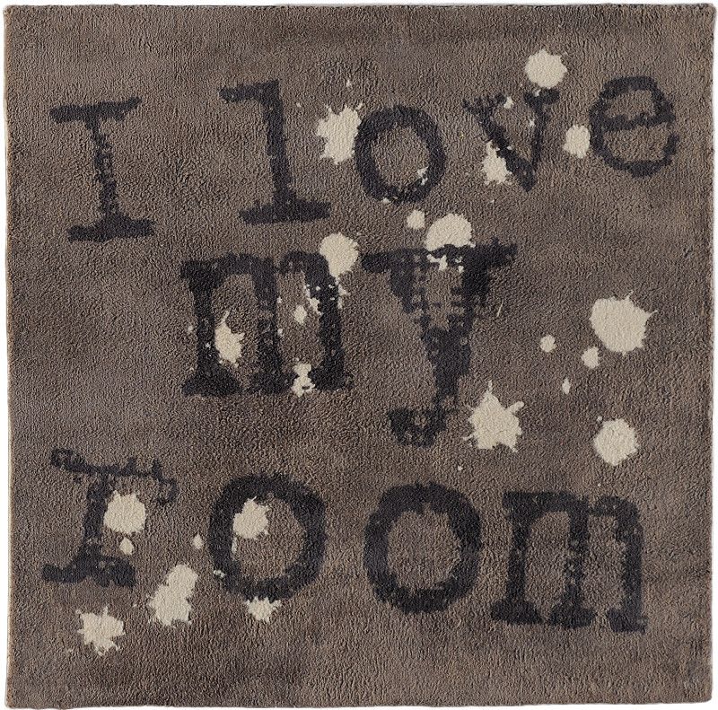 Tapis I love my room tricoté en coton gris 100x100 - Toulemonde Bochart