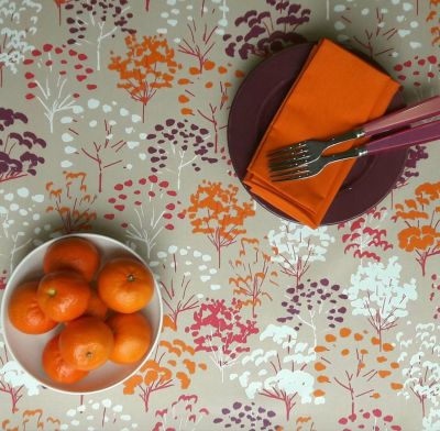Nappe Arbre fuchsia/orange coton enduit non ourlée 160x240 - Fleur de Soleil