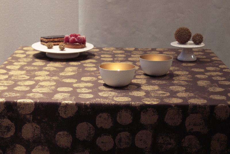 Nappe Pastille or/chocolat coton enduit non ourlée 120x180 - Fleur de Soleil