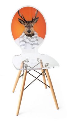 Chaise acrylique Graph pieds bois cerf fond orange