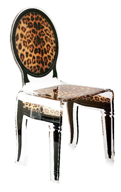Chaise acrylique Sixteen pied de poule léopard
