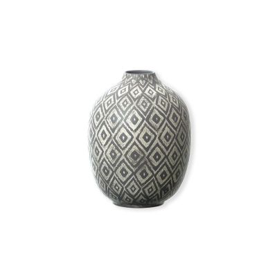 Vase céramique ethnique motifs géométriques gris Ottilo Ht.19 cm