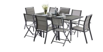 Salon de jardin Modulotex gris Table 4/8 places 4 fauteuils 4 chaises