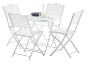 Salon de jardin Terrasse blanc table 4 places 4 chaises