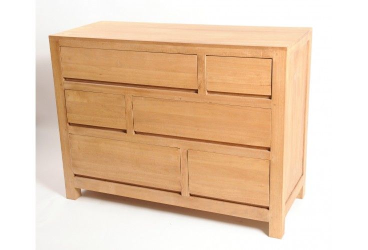 Commode hévéa massif Naturel 6 tiroirs ~ Commode En Bois Massif Commode hévéa massif Naturel 6 tiroirs ~ Commode En Bois Massif