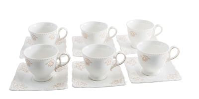 Set de 6 tasses à café et soucoupes porcelaine Elisabeth - Aulica