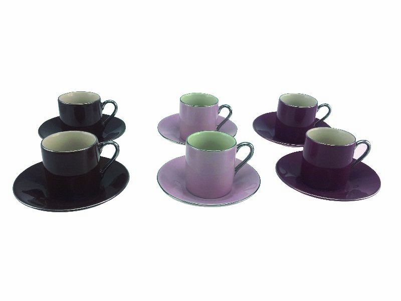 Set de 6 tasses à café porcelaine 3 couleurs assorties - Aulica