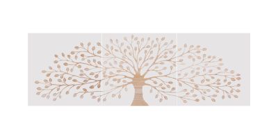 Tableau triptyque bois paulownia blanc arbre feuillage