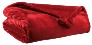 Plaid pompons uni Tender en polyester coloris Rubis 130x170 - Vivaraise