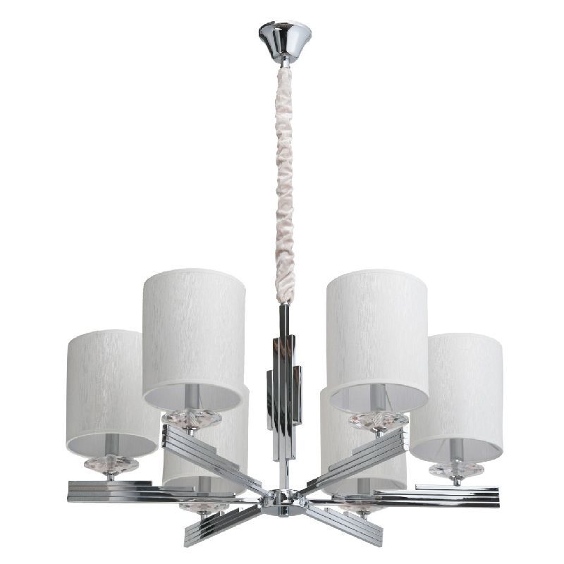 Lustre lignes design métal chromé abat jour blanc 6 éclairages Désign Lustres Blanc
