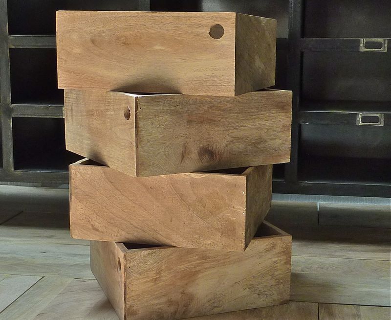 Lot de 4 boîtes de rangement bois de manguier Boxes naturel