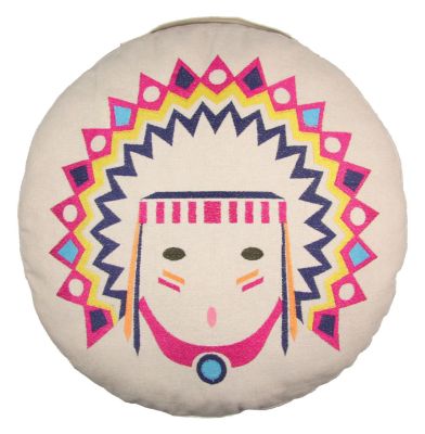 Coussin de sol Tribal broderies indien multicolore coton crème - Nattiot