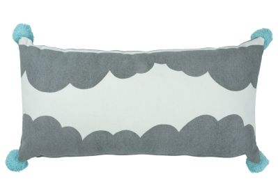 Coussin rectangle Daphné nuages gris pompons bleu pastel coton - Nattiot