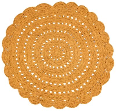 Tapis Alma tricoté main en coton coloris jaune mangue rond Ø120 - Nattiot