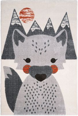 Tapis Mr. Fox motif renard fond montagne gris et orange 100x150 - Nattiot