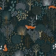 Papier peint M. fox motif forêt et renard noir Rouleau 10m - LILIPINSO