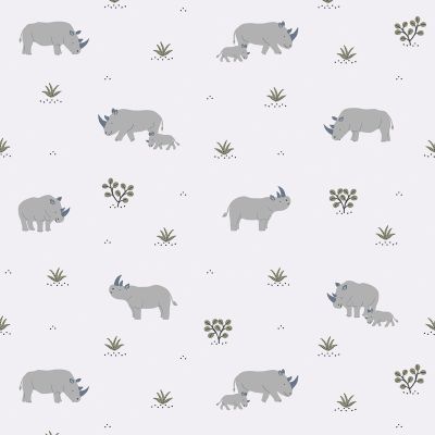Papier peint Tanzania motif rhinocéros gris Rouleau 10m - LILIPINSO