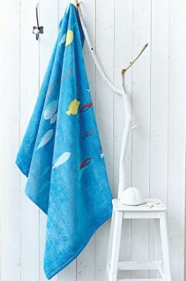 Drap de plage Palerme bleu motif imprimé banc de poisson 100x180 - Sylvie Thiriez