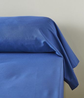 Drap housse uni en coton coloris bleu jean 160x200 - Sylvie Thiriez