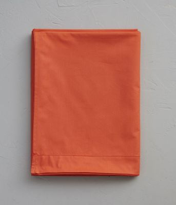 Drap plat uni en percale coloris orange Etincelle 240x310 - Sylvie Thiriez