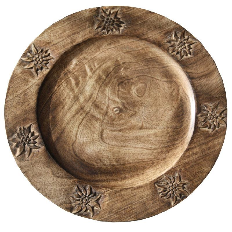 Assiette de Présentation ronde bois Edelweiss - Les Sculpteurs du lac