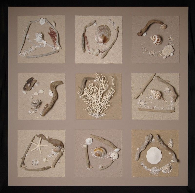 Tableau composition marine Nature 100 cm cendre brune - Coc'art Créations