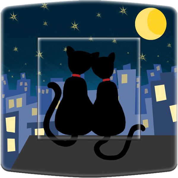 Interrupteur décoré Animaux / Lune de chat 2 poussoir - Decorupteur