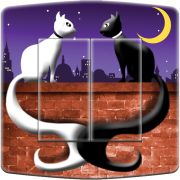 Interrupteur décoré Animaux / Lune de chats double poussoir - Decorupteur
