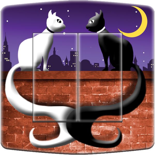 Interrupteur décoré Animaux / Lune de chats double - Decorupteur