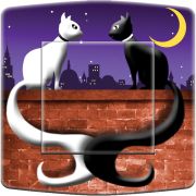 Interrupteur décoré Animaux / Lune de chats poussoir - Decorupteur
