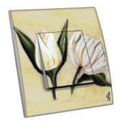 Interrupteur décoré Campagne / 2 fleurs blanches poussoir - Decorupteur