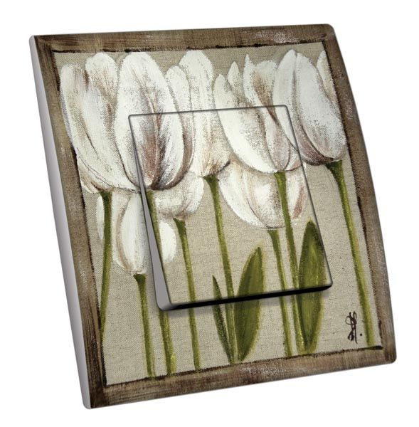 Interrupteur décoré Campagne / Tulipes blanches poussoir - Decorupteur
