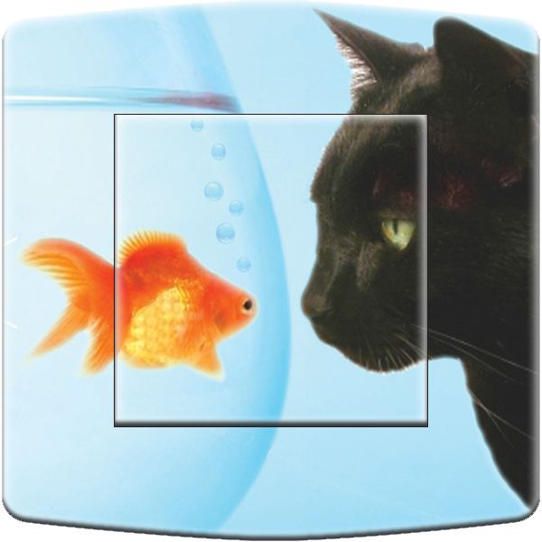 Interrupteur décoré Chat et Poisson poussoir - Decorupteur