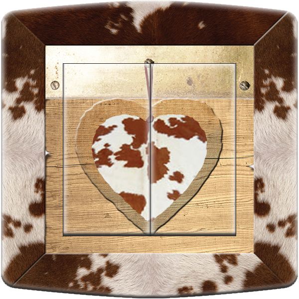 Interrupteur décoré Coeur peau de vache double poussoir - Decorupteur