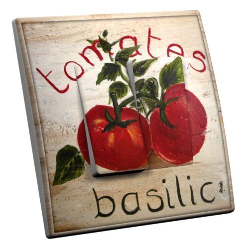 Interrupteur décoré Cuisine / Tomates basilic double poussoir - Decorupteur