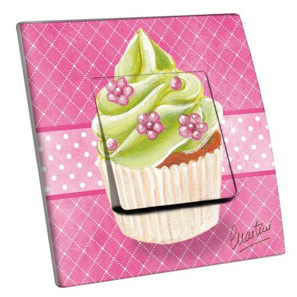 Interrupteur décoré Cupcake rose et vert poussoir - Decorupteur