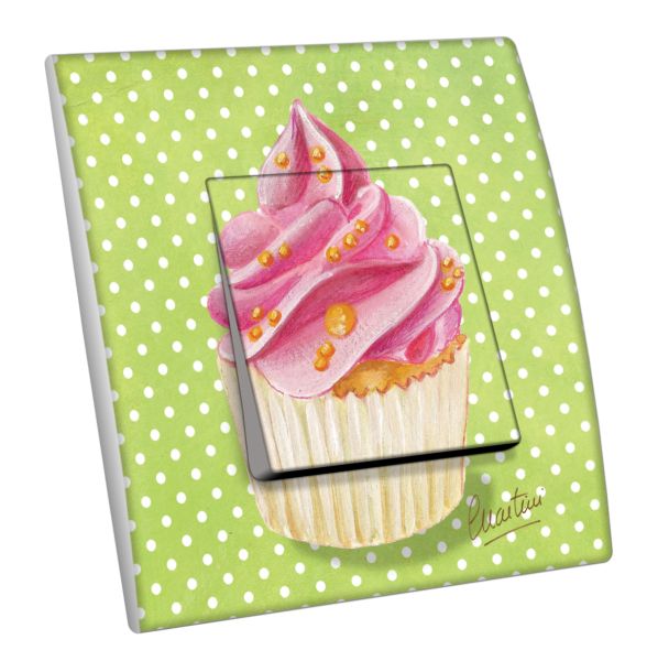 Interrupteur décoré Cupcake rose vert pois poussoir - Decorupteur