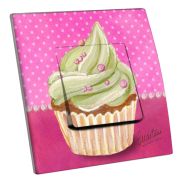 Interrupteur décoré Cupcake vert pois poussoir - Decorupteur