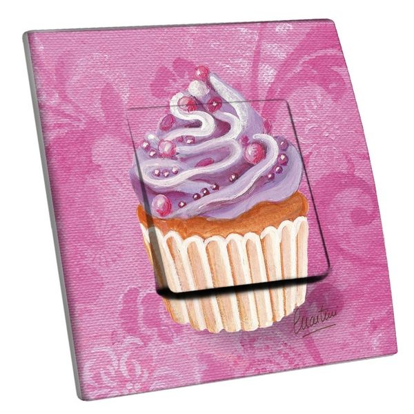 Interrupteur décoré Cupcake violet et rose poussoir - Decorupteur