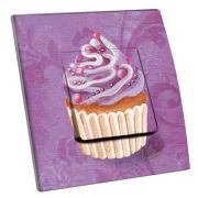 Interrupteur décoré Cupcake violet poussoir - Decorupteur