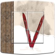 Interrupteur décoré Montagne / Bois edelweiss ski double poussoir - Decorupteur