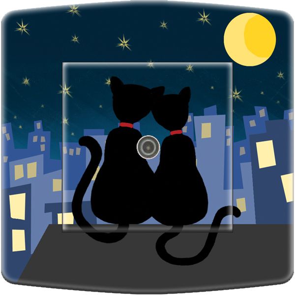 Prise décorée Animaux / Lune de chat 2 TV - Decorupteur