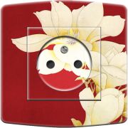 Prise décorée Campagne / Fleur fond rouge 2 pôles + terre - Decorupteur