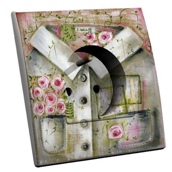 Prise décorée Chemise et fleurs 2 pôles + terre - Decorupteur