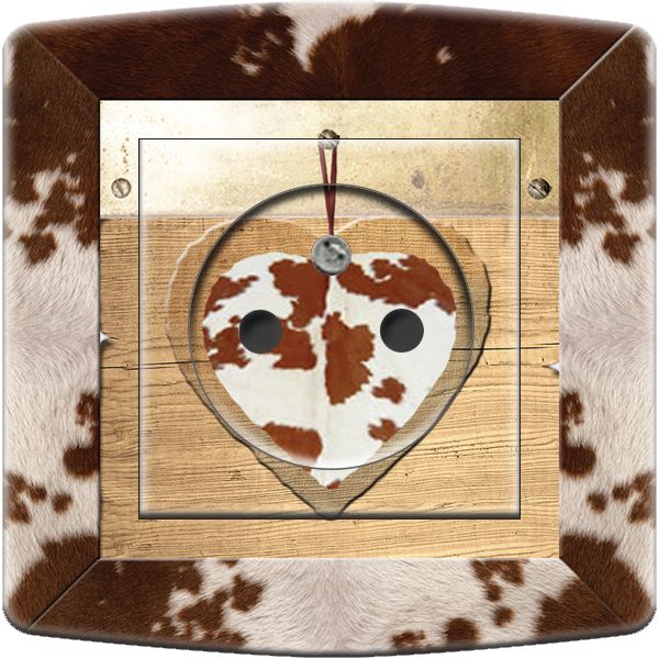 Prise décorée Coeur peau de vache 2 pôles + terre - Decorupteur