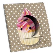 Prise décorée Cupcake rose et lin 2 pôles + terre - Decorupteur