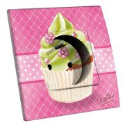 Prise décorée Cupcake rose et vert 2 pôles + terre - Decorupteur