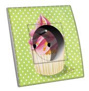 Prise décorée Cupcake rose vert pois 2 pôles + terre - Decorupteur